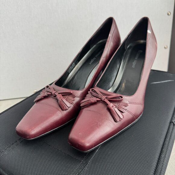 Etienne Aigner Shoes - Etienne Aigner Pumps SZ 7.5 Larsen Oxblood Burgundy Leather Bow Square Toe Heels
